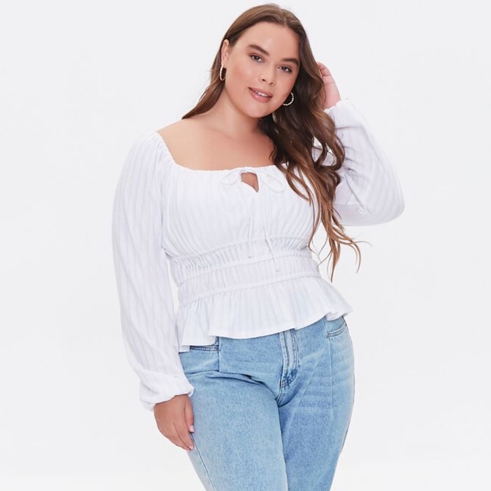 Forever 21 Plus Ribbed Peasant Top - Picture 2 of 4
